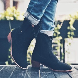 Plus Size Women Retro Solid Color Pointed Toe Block Heel Short Boots