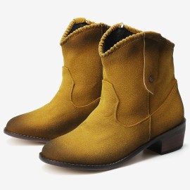 Plus Size Women Retro Solid Color Pointed Toe Block Heel Short Boots