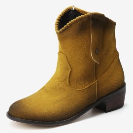 Plus Size Women Retro Solid Color Pointed Toe Block Heel Short Boots