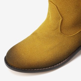 Plus Size Women Retro Solid Color Pointed Toe Block Heel Short Boots