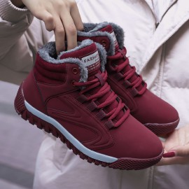 Warm Lining High Top Lace Up Winter Ankle Casual Boots For Women