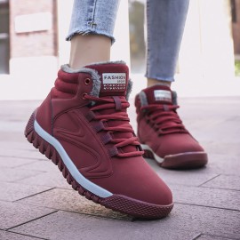 Warm Lining High Top Lace Up Winter Ankle Casual Boots For Women