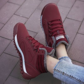 Warm Lining High Top Lace Up Winter Ankle Casual Boots For Women