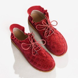 Large Size Women Comfy Suede Braided Scallop Strappy Flat Ankle Boots
