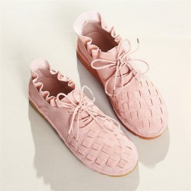 Large Size Women Comfy Suede Braided Scallop Strappy Flat Ankle Boots