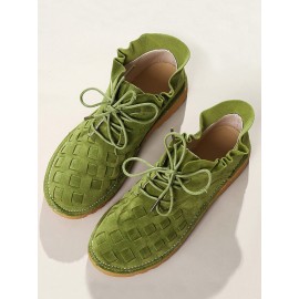 Large Size Women Comfy Suede Braided Scallop Strappy Flat Ankle Boots