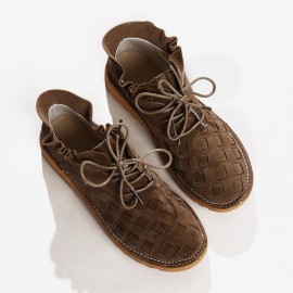Large Size Women Comfy Suede Braided Scallop Strappy Flat Ankle Boots