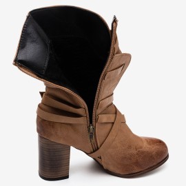 Large Size Women Motorcycle Buckle Strappy Zipper High Heel Middle Boots
