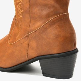 Plus Size Women Retro Embroideried Pointed Toe Chunky Heel Long Boots