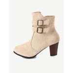 Plus Size Women Buckle High Heel Zipper Short Boots