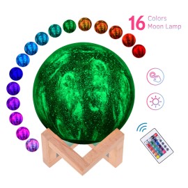 LED Moon Lamp Moon Night Light 3D Printed Large Lunar Lamp with Stand USB Cable 16 Glowing Colors Remote Control & TouchControl Rechargeable Brightness Adjustable Home Light for Children Women Halloween Christmas Birthday Gifts Diameter 10cm/3.9in