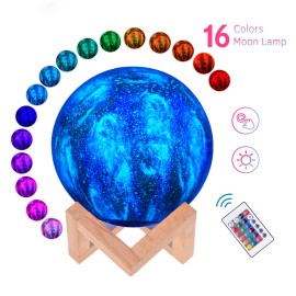 LED Moon Lamp Moon Night Light 3D Printed Large Lunar Lamp with Stand USB Cable 16 Glowing Colors Remote Control & TouchControl Rechargeable Brightness Adjustable Home Light for Children Women Halloween Christmas Birthday Gifts Diameter 10cm/3.9in