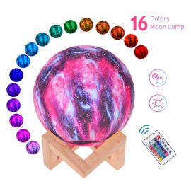 LED Moon Lamp Moon Night Light 3D Printed Large Lunar Lamp with Stand USB Cable 16 Glowing Colors Remote Control & TouchControl Rechargeable Brightness Adjustable Home Light for Children Women Halloween Christmas Birthday Gifts Diameter 10cm/3.9in