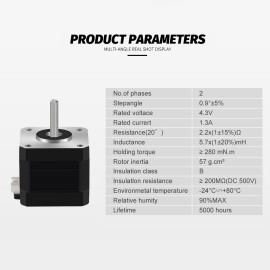 42 Stepper Motor 2 Phase 0.9 Degree Step Angle Low Noise 17HS4401S Stepping Motor with 1m Cable for CNC 3D Printer