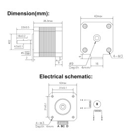 42 Stepper Motor 2 Phase 0.9 Degree Step Angle Low Noise 17HS4401S Stepping Motor with 1m Cable for CNC 3D Printer