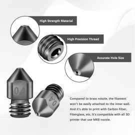 3D Printer Parts Hardened Steel Die Steel 0.4mm Nozzle High Temperature Resistant for 1.75mm Filament Carbon Fiber Fiberglass for Creality 3D Printer Ender 3/3 pro/CR10