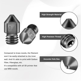 3D Printer Parts Hardened Steel Die Steel 0.4mm Nozzle High Temperature Resistant for 1.75mm Filament Carbon Fiber Fiberglass for Creality 3D Printer Ender 3/3 pro/CR10