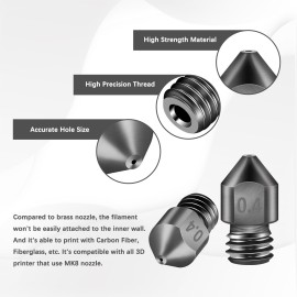 3D Printer Parts Hardened Steel Die Steel 0.4mm Nozzle High Temperature Resistant for 1.75mm Filament Carbon Fiber Fiberglass for Creality 3D Printer Ender 3/3 pro/CR10