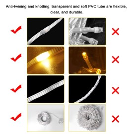 100 LED Rope Lights 33ft 8 Modes Warm Light Changing Waterproof Twinkle Fairy Tube Strip Light for Bedroom Home Kitchen Indoor Outdoor Deck Patio Camping Decor Lighting