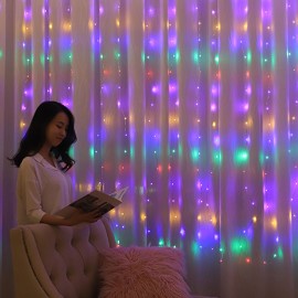 3*3-m USB Music Sound Control String Light Starry Curtain Lamp with Remote Home Decoration Lamp