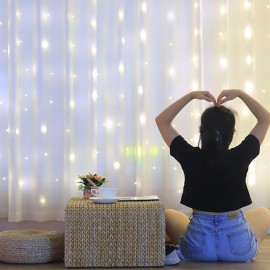 3*3-m USB Music Sound Control String Light Starry Curtain Lamp with Remote Home Decoration Lamp