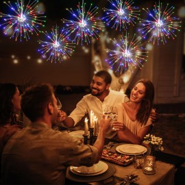 Fairy Firework String Light with Remote Control 120 LEDs Dimmable 8 Lighting Modes Wire Lights Decorative Hanging Starburst Lamp for Christmas Patio Indoor Outdoor Decoration