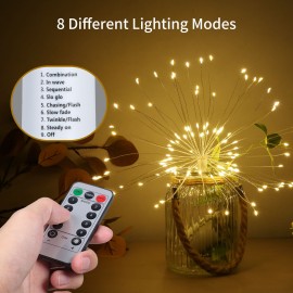 Fairy Firework String Light with Remote Control 120 LEDs Dimmable 8 Lighting Modes Wire Lights Decorative Hanging Starburst Lamp for Christmas Patio Indoor Outdoor Decoration