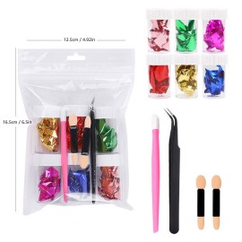 Nail Foil Set with Nail Tools 6 Bottles of Flakes Foil for Nail Art Painting & Crafts Double-sided Nail Art Stickers Glitter Foil