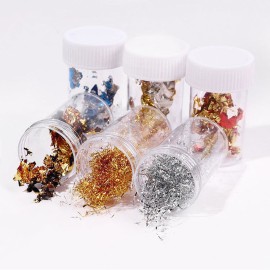 Nail Foil Set with Nail Tools 6 Bottles of Flakes Foil for Nail Art Painting & Crafts Double-sided Nail Art Stickers Glitter Foil