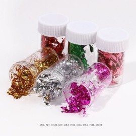 Nail Foil Set with Nail Tools 6 Bottles of Flakes Foil for Nail Art Painting & Crafts Double-sided Nail Art Stickers Glitter Foil
