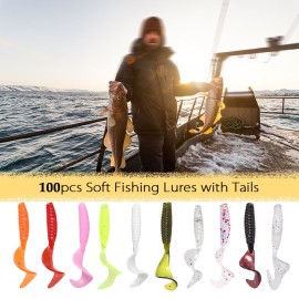 100pcs 4cm Soft Artificial Fishing Lures Swimbait Tail Grub Lures Worm Moggot Grub Lures Baits