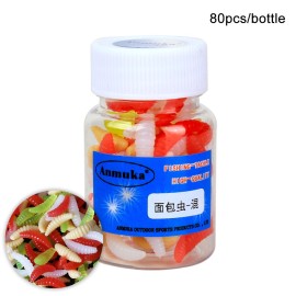 80pcs 2cm Fishing Lure Soft Plastic Artficial Maggot Grub Worm Soft Bait Lures