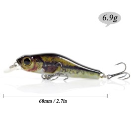 68mm 6.9g Fishing Minnow Lures 3D Lifelike Artificial Hard Fishing Sinking Bait Crankbait Swimbait Lure with Treble Hooks