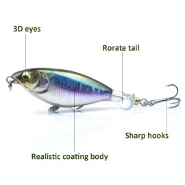 3.5in / 0.4oz Topwater Soft Rotating Fishing Lure Bionic Hard Bait with Treble Hook Lifelike Artificial Lure Floating Crankbait for Bass Pike   Saltwater Freshwater