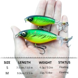 3.5in / 0.4oz Topwater Soft Rotating Fishing Lure Bionic Hard Bait with Treble Hook Lifelike Artificial Lure Floating Crankbait for Bass Pike   Saltwater Freshwater