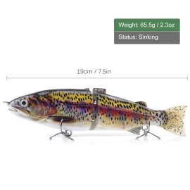 7.5in / 2.3oz Trout Bait  Fishing Lure 2-segment Hard Body Lure Sinking Lure with Treble Hook Lifelike Crankbait Artificial Fishing Lure