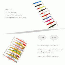 10PCS Minnow Hooks Plastic Fishing Lures Baits Crank Bait Set Fish Lure Wobbler Hard Baits