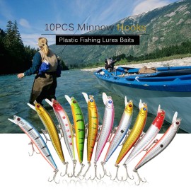 10PCS Minnow Hooks Plastic Fishing Lures Baits Crank Bait Set Fish Lure Wobbler Hard Baits
