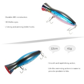 4.7IN Big Popper Lure Bait Hard Baits Fishing Lure Baits Topwater Bait with High Carbon Steel Hooks