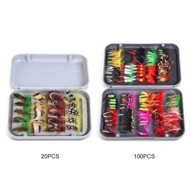 Fly Fishing Flies Kit 20/100pcs Assorted Fly Fishing Lures Hooks with Fly Box