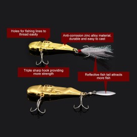 10g / 15g / 25g Fishing Lure with 2 Triple Hooks Spoon Lure Fishing Bait with Reflective Metal Tail Carp Fishing Tackles