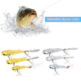 10g / 15g / 25g Fishing Lure with 2 Triple Hooks Spoon Lure Fishing Bait with Reflective Metal Tail Carp Fishing Tackles