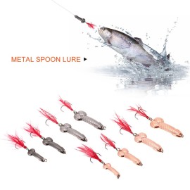 3g / 7g / 11g / 15g Fishing LureTriple Hooks Spoon Lure Fishing Bait with Reflective Feather Tail Carp Fishing Tackles