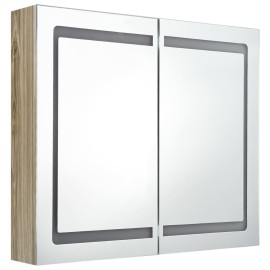 LED Bathroom Mirror Cabinet Oak 80x12x68 cm