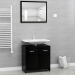 Bathroom Furniture Set High Gloss Black Chipboard