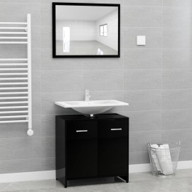 Bathroom Furniture Set High Gloss Black Chipboard