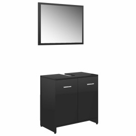 Bathroom Furniture Set High Gloss Black Chipboard