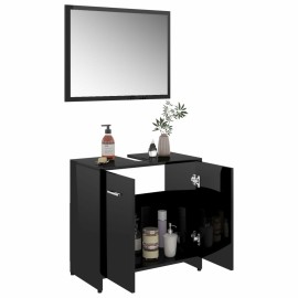 Bathroom Furniture Set High Gloss Black Chipboard