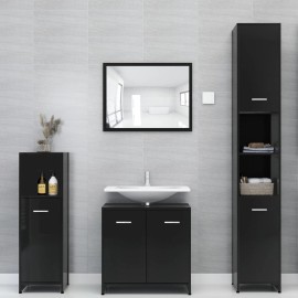Bathroom Furniture Set High Gloss Black Chipboard