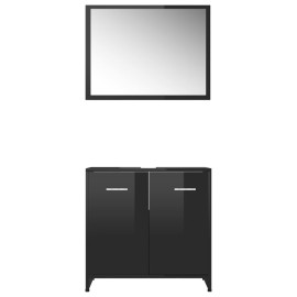 Bathroom Furniture Set High Gloss Black Chipboard